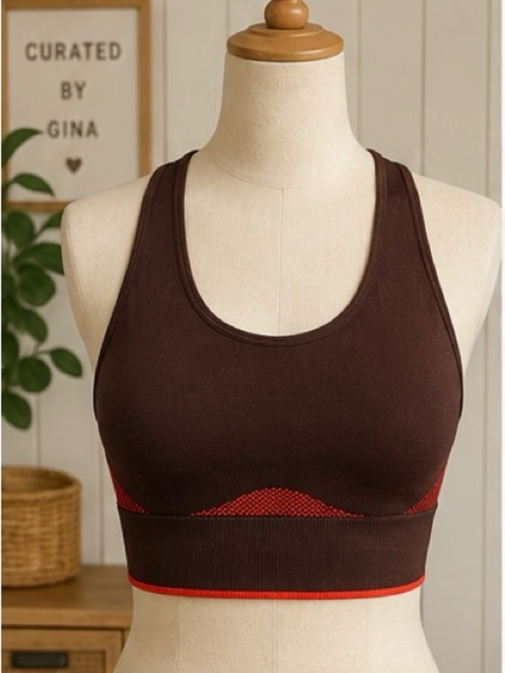 Victoria’s Secret PINK Ultimate Seamless Racerback Sports Bra Brown Red M